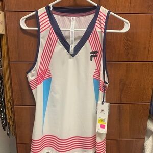 Fila White Tank Top with Pink and Blue Stripes